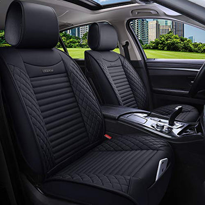 Aierxuan Front Car Seat Covers Waterproof Leather Universal for Chevy Acura Lexus Jetta Tiguan Jeep Wrangler Liberty Cherokee Mitsubishi Outlander Kia Hyundai Accent Audi (2 Pcs Front/Black) - color: 2 PCS Front/Black