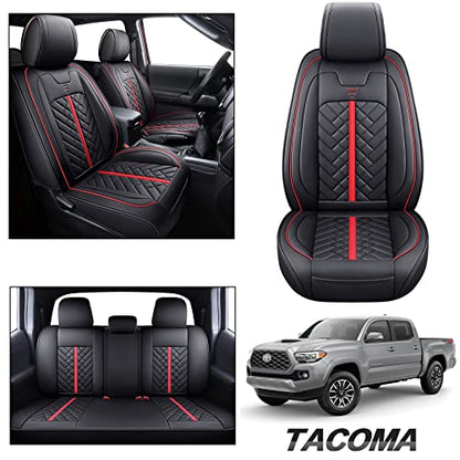 Tacoma Seat Covers Compatible with Toyota Tacoma 2005-2024 2025 2026 Truck Access Crew Double Extended Cab TRD Sport Offroad Limited SR5 V6 Airbag Compatible Car Cushions(Full Set/Black-Red) - color: Full Set/Black-Red