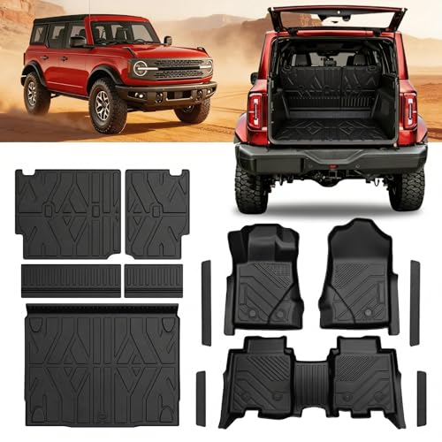 Custom Fit TPE Floor Mats for 2021-2026 Ford Bronco 4-Door (Not for Sport) & Cargo Liner Set, Heavy Mud & Off-Road Protection with 3D Waterproof High-Edge & Anti-Slip Retention System - size: 1.For Ford Bronco 4Door|21-26|Full Set