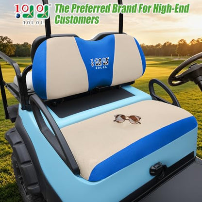 10L0L Golf Cart Seat Covers, Super Comfort Cooler Than Vinyl Seat Cover, Front and Rear Seat Cover for Yamaha EZGO Club Car, No Drilling Breathable Mesh Bench Seat Blanket, Machine Washable - color: Beige + Blue, style: Front Seat - For Yamaha & Club Car