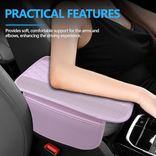 Bling Leather Car Center Console Cover, 12.2"×7.48" Crystal Rhinestone Automotive Arm Rest Cover with Side Pockets, Universal Vehicle Armrest Protector, Interior Car Accessories (Pink Leather) - color: Pink Leather