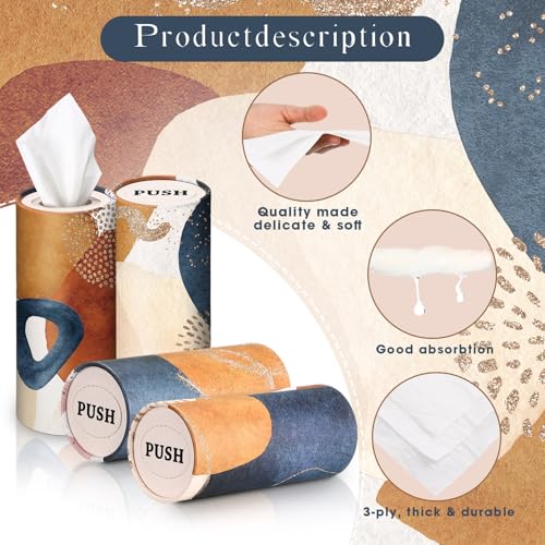 Outus 12 Pcs Boho Car Tissues Cylinder Holder with 3 Ply Facial Tissue Bulk Black White Round Tissue Holder Travel Tissues Boxes Container for Car Cup Wedding Birthday Party - style: Boho 2