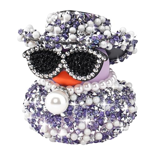 wonuu Pearl Diamond Rubber Duck Car Ornaments Dashboard Decorations for Cute Car Accessories, Purple - color: Purple