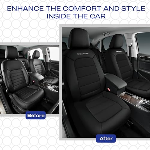 Skechers Memory Foam Car Seat Covers,Thick Cool Touch Fabric Seat Covers Front Seat Covers Airbag Compatible,Automotive Comfort Protection for Most Cars,Vans,Trucks,SUV,Black