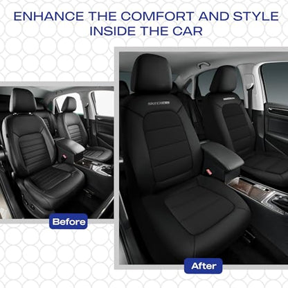 Skechers Memory Foam Car Seat Covers,Thick Cool Touch Fabric Seat Covers Front Seat Covers Airbag Compatible,Automotive Comfort Protection for Most Cars,Vans,Trucks,SUV,Black