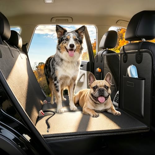 Back Seat Extender for Dogs - Hard Bottom Dog Car Seat Cover for Back Seat, Waterproof Backseat Pet Travel Cover, Anti Scratch Dog Hammock for Car SUV Sedan, Black - color: Deep Black, size: L - For Cars/ Mid-Size SUV/ Small Truck