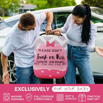 Metplus Car Seat Cover Baby Girl, No Touch Sign Carseat Canopy, Nursing Breastfeeding Covers, Stretchy Universal Fit, Multi-Use for Stroller/Shopping Cart/High Chair, Pink Bow Baby Shower Gift - color: Pink Stripes