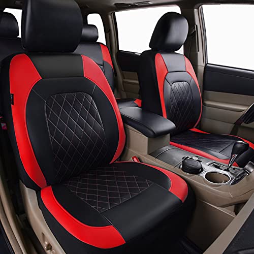 Universal Faux Leather Car Seat Covers Full Set Airbag Compatible Breathable Fit for Cars Trucks SUVs Deluxe Pu Luxury Vinyl(Black with Red) - color: Red, size: Full Set