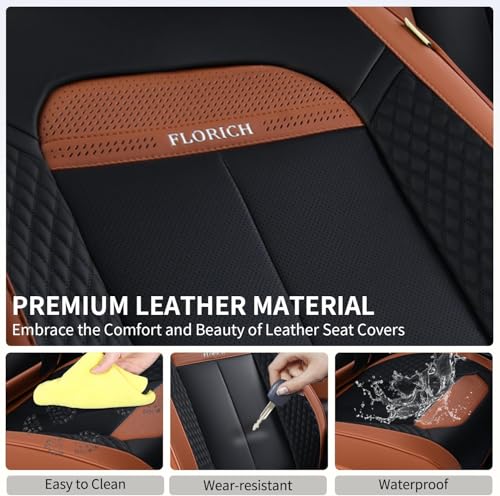 Car Seat Covers Front Set, Black Car Seat Cover, Breathable Premium Leather Seat Covers, Automotive Vehicle Seat Covers for Cars Trucks Vans SUVs Sedans (Brown&Black) - color: Brown&Black, size: Frontpair