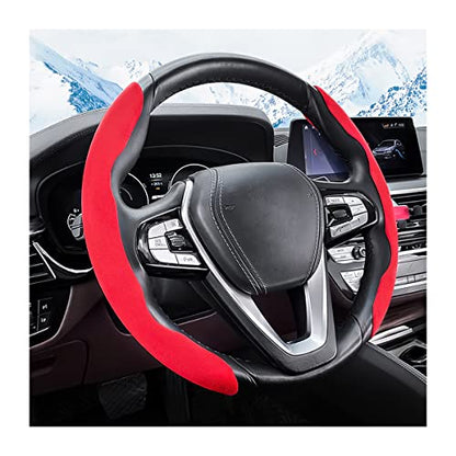 Car Steering Wheel Cover, Microfiber Suede Leather and Carbon Fiber Double Sided Design, Warm in Winter and Cool in Summer, Breathable Non Slip Segmented Protector for Most Cars (Turn Fur/Red) - color: Turn Fur/Red