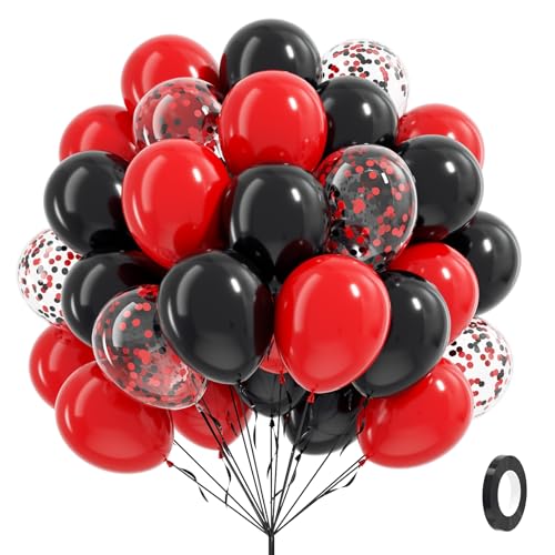 Red and Black Balloons, 60pcs 12inch Black Red Confetti Balloons for Graduation Wedding New Year Eve Birthday Party Decorations - color: Red Black