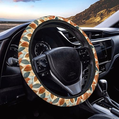 Boho Abstract Mid Century Modern Leaf Steering Wheel Cover for Women Men, Non-Slip Steering Wheel Protector Car Wheel Covers, Universal 15 Inch Fit for Auto, Suvs, Truck - color: Boho Mid Century Modern Leaf
