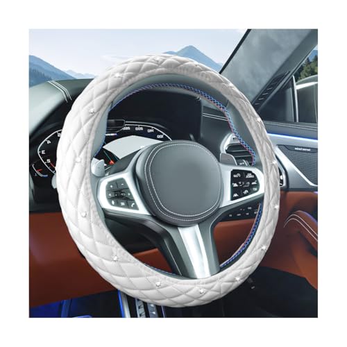 Bling Car Steering Wheel Cover, 15 Inch Crystal Rhinestones Vehicle Steering Wheel Protector with Inner Ring, Diamond Auto Interior Accessories, Universal for Sedan RV Truck (White) - color: White