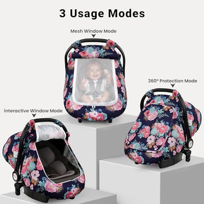Elstey Car Seat Cover Baby, Minky Dot Carseat Covers Baby Boys Girls, Lightweight Infant Car Seat Cover Canopy with 2 Layers Breathable Mesh Windows, Stroller Carrier for Babies Newborn Essentials - color: Purple flowers