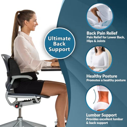 ComfiLife Lumbar Support Back Pillow Office Chair and Car Seat Cushion - Memory Foam with Adjustable Strap and Breathable 3D Mesh (Black) - color: Black
