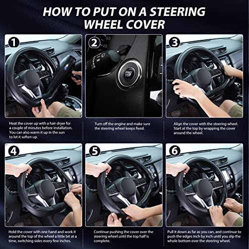 SEG Direct Flat Bottom Steering Wheel Cover Carbon Fiber, D Shaped Car Wheel Cover 14 1/2-15 in. (37-39 cm), Black Microfiber Leather with Carbon Fiber Pattern - color: 2. Black with Carbon Fiber, size: Standard size[14 1/2''-15'']