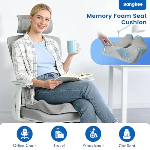 18x16 Inch Memory Foam Seat Cushion for Office, Car, Travel | Grey Chair Cushions with Removable Cover, Non-Slip Bottom and Carry Handle - color: Gray
