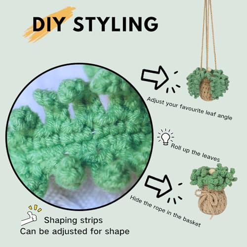 ROFIGL Handmade Crochet Hanging Car Air Freshener - Botanical Fern Leaf Design with 12ml Refillable Glass Essential Oil Bottle, Long-Lasting Car Diffuser & Nature-Inspired Decor - style: Fern