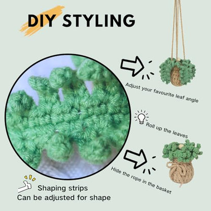 ROFIGL Handmade Crochet Hanging Car Air Freshener - Botanical Fern Leaf Design with 12ml Refillable Glass Essential Oil Bottle, Long-Lasting Car Diffuser & Nature-Inspired Decor - style: Fern