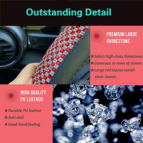 Bling Bling Comfy Steering Wheel Cover with Jumbo Crystal Rhinestones, Anti-Slip Diamond Leather, Universal 15 Inch (Red) - color: 6.Red, size: Medium(Standard) Size[14 1/2''-15'']