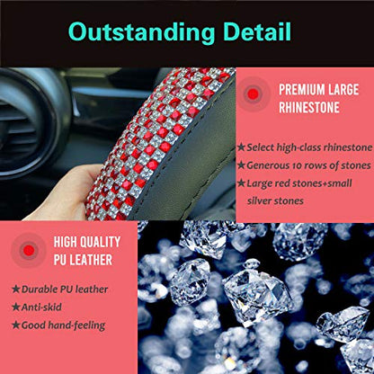 Bling Bling Comfy Steering Wheel Cover with Jumbo Crystal Rhinestones, Anti-Slip Diamond Leather, Universal 15 Inch (Red) - color: 6.Red, size: Medium(Standard) Size[14 1/2''-15'']