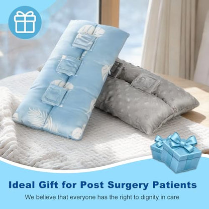 supregear Abdominal Seatbelt Pillow, Soft Smooth Cover Seatbelt Cushion with Hot/Cold Pack Pocket for Gentle Comfort and Pressure Relief During Travel or Recovery (Blue Monstera Pattern) - color: Blue Monstera Pattern (Smooth Cover)