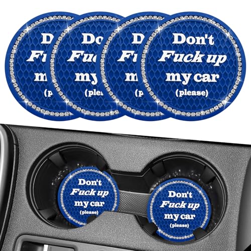4PCS Bling Car Cup Holder Coaster, 2.75 Inch Anti-Slip Auto Insert Cup Coaster, Universal Interior Decor Accessories Crystal Car Drink Cup Mat Perfect for Women Girls (Blue, 4PCS) - color: Blue, size: 4PCS