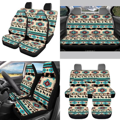 Horeset Aztec South Auto Seat Cover Set of 11 with Car Seat Headrest Cover Lanyards Key Chain Cup Pad Gear Shift Knob & Handbrake Sleeve Car Accessories for Men Women - color: Aztec South