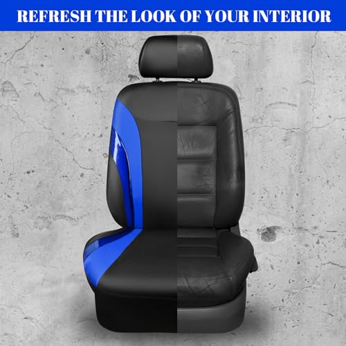 CAR PASS Jelly Leather Car Seat Covers Full Set,Waterproof Faux Leather Automotive Seat Covers for Cars,Airbag Compatible,Sporty Universal Fit for SUV,Van,Sedan,Truck(Black and Blue) - color: Black Blue