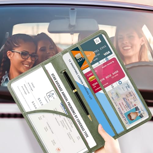 CoBak Car Registration and Insurance Holder - Vehicle Glove Box Car Organizer,Auto Truck Comparment Accessories Case with Magnetic Closure for Driver License,Cards - color: L-Route Peak Green