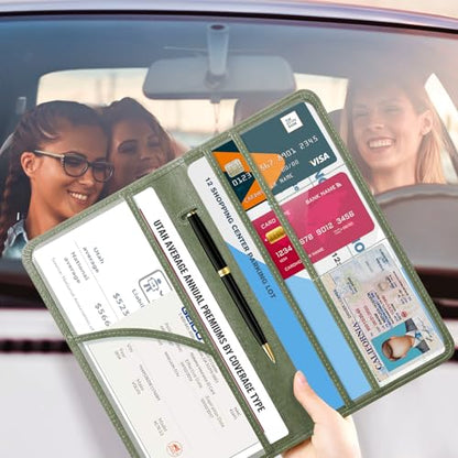 CoBak Car Registration and Insurance Holder - Vehicle Glove Box Car Organizer,Auto Truck Comparment Accessories Case with Magnetic Closure for Driver License,Cards - color: L-Route Peak Green