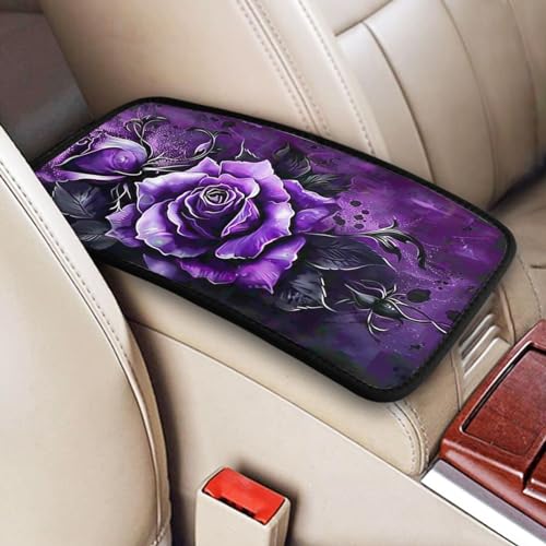 Universal Car Center Console Cushion Pad, Purple Rose Soft Waterproof Car Center Console Cover Auto Armrest Seat Box Cover Protector for Most Vehicle SUV Truck Car - color: Purple Rose