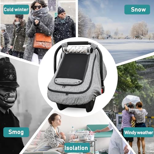 Waterproof Baby Car Seat Cover，YVMVDV Patented Cold Weather Carseat Cover for Babies,Infant Car Seat Cover Canopy for Boy Girls,Windproof Car Seat Canopy for Boys & Girls, Keeps Babies Warm - color: Thick-Gray