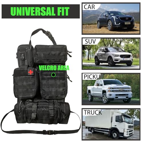 7 PACK Tactical Car Seat Back Organizer With 5 Detachable Pouches Upgrade Tactical Molle Vehicle Panel Organizer Universal fits for Most of Car Truck Ford Jeep Vehicle