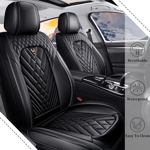 Car Seat Covers Front Seats for Honda CR-V 2000-2026, Waterproof Nappa Leather Car Seat Cover, Full Coverage Car Seat Covers Sets(2 Seats/Black) - color: Black 2 Seats, size: Honda CR-V 2000-2026