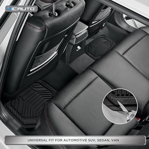 PIC AUTO Heavy Duty Rubber Floor Mats, Black Aluminum Film Car Mats Set, Front and Rear Car Mats with Anti-Slip Backing, All Weather Protection, Trim-to-Fit for Automotive SUV, Sedan, Van - color: Black