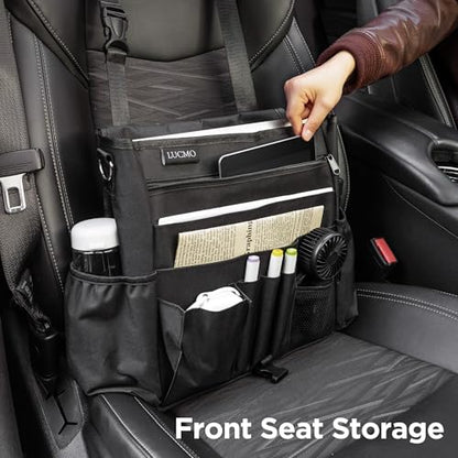 LUCMO Car Seat Organizer with Tablet and Laptop Compartment, Multiple Pockets Truck Front Seat and Backseat Organizer, Portable Large Capacity Office Bag with Adjustable Strap and Hardened Buckles