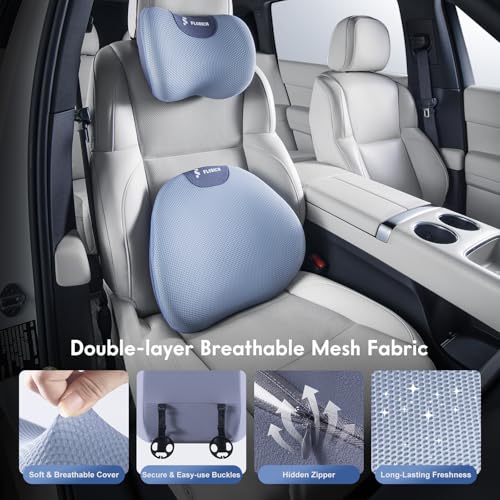 Lumbar Support Pillow and Neck Pillow for Office Chair Car, Ergonomic Memory Foam Back Support for Office Gaming Chair Driving Seat Wheelchair, Relieves Neck, Back & Sciatica Pain – Blue - color: Blue, size: Lumbar&Headrest Pillow