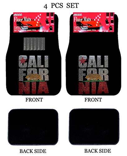 Universal Fit Car Truck Front/Rear 4-Piece Full Set Crystal Bling Rhinestone Design Studded Carpet Floor Mats (California-Black) - color: California-Black