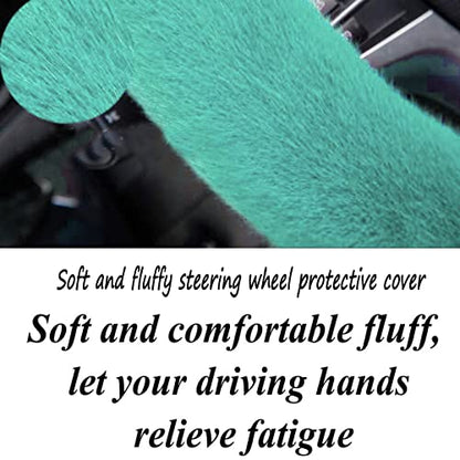 Fluffy Steering Wheel Cover for Women Fuzzy Steering Wheel Cover Winter Warm Faux Wool Plush Car Wheel Cover Furry Steering Wheel Protector Universal Fit 15 Inch (Green) - color: Green