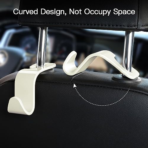Soleebee 4 Pack Car Headrest Hook Universal Car Seat Hook Auto Hook Car Back Seat Hangers Storage Organizer (White) - color: White