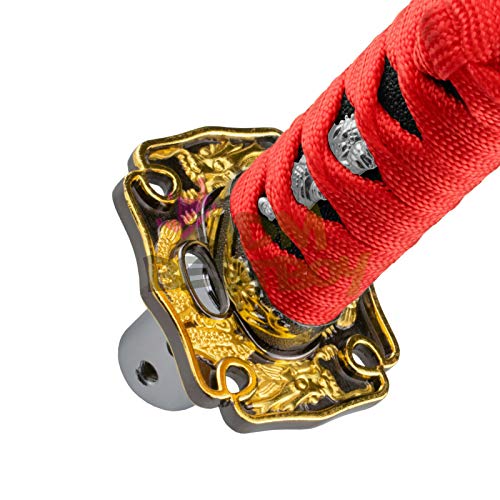 JDMBESTBOY Samurai Sword Red Black Shift Knob Shifter Alloy Katana Adapters Universal 15cm - color: Red Black, size: 15cm