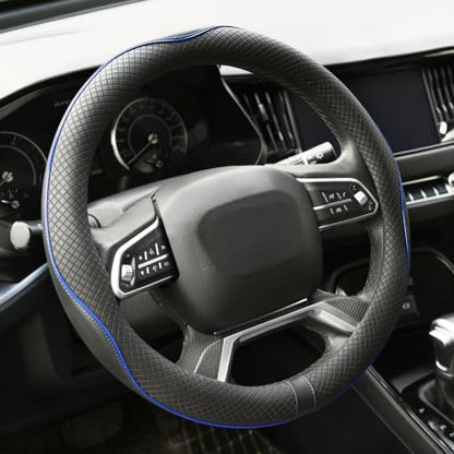 Rueesh Microfiber Leather Steering Wheel Cover Anti-Slip Matte Finish Auto Car Wheel Cover Universal 15 Inch Wheel Cover for Car Embossing Pattern Blue Line - color: Blue Line