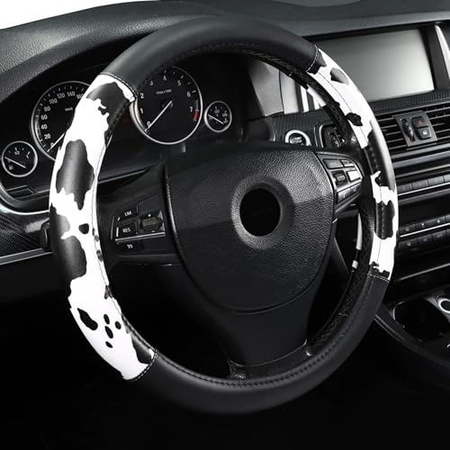 Cow Print Steering Wheel Cover, Universal 15 Inch Cute Steering Wheel Cover for Women, Breathable Anti-Slip Car Steering Wheel Protector, Fashion Auto Interior Accessories for Cars, SUVs & Trucks - color: Cow Print