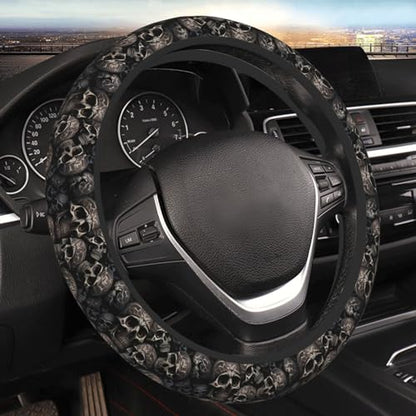 Gothic Black Skull Universal Steering Wheel Covers, Cute Car Accessories for Women Girls Car Truck - color: Gothic Black Skull2