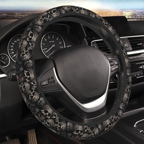 Gothic Black Skull Universal Steering Wheel Covers, Cute Car Accessories for Women Girls Car Truck - color: Gothic Black Skull2