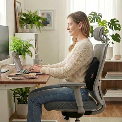 nova Lumbar Back Support Cushion – Contoured High-Density Foam Back Pillow for Office Chair, Car, Plane & Wheelchair – Adjustable Strap, Removable Washable Cover, Black (14” x 13”) - color: Black