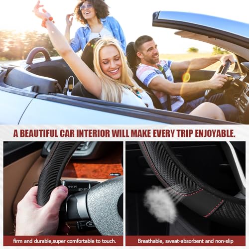 Car Steering Wheel Cover, Steering Wheel Protector, Universal 14.5-15 Inch Microfiber Leather Breathable Auto Steering Wheel Covers, Carbon Fiber Steering Wheel Cover for Women Men (Black) - color: Black