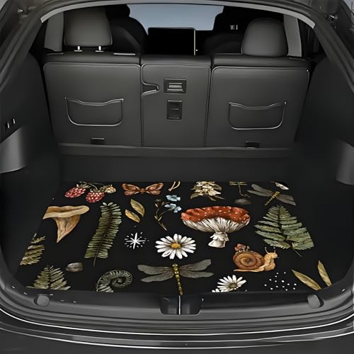 Universal Car Trunk Mat 29" x 39", Mushroom and Leaves All Weather Trunk Protection Cargo Liner, Durable Cargo Mat Rear Trunk Liner, Stylish Vehicle Interior Accessories Suitable for Most Car Models - color: Mushroom Leaves