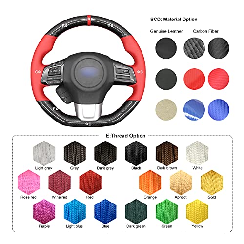 MEWANT Hand-Sewing DIY Black Glossy Carbon Fiber + Red Microfiber Leather Car Steering Wheel Cover for Subaru WRX (STI) 2015-2019 / Levorg 2015-2019/ WRX Steering Wheel Cover Accessories - color: style-18：Black Glossy Carbon Fiber+Red PU Leather